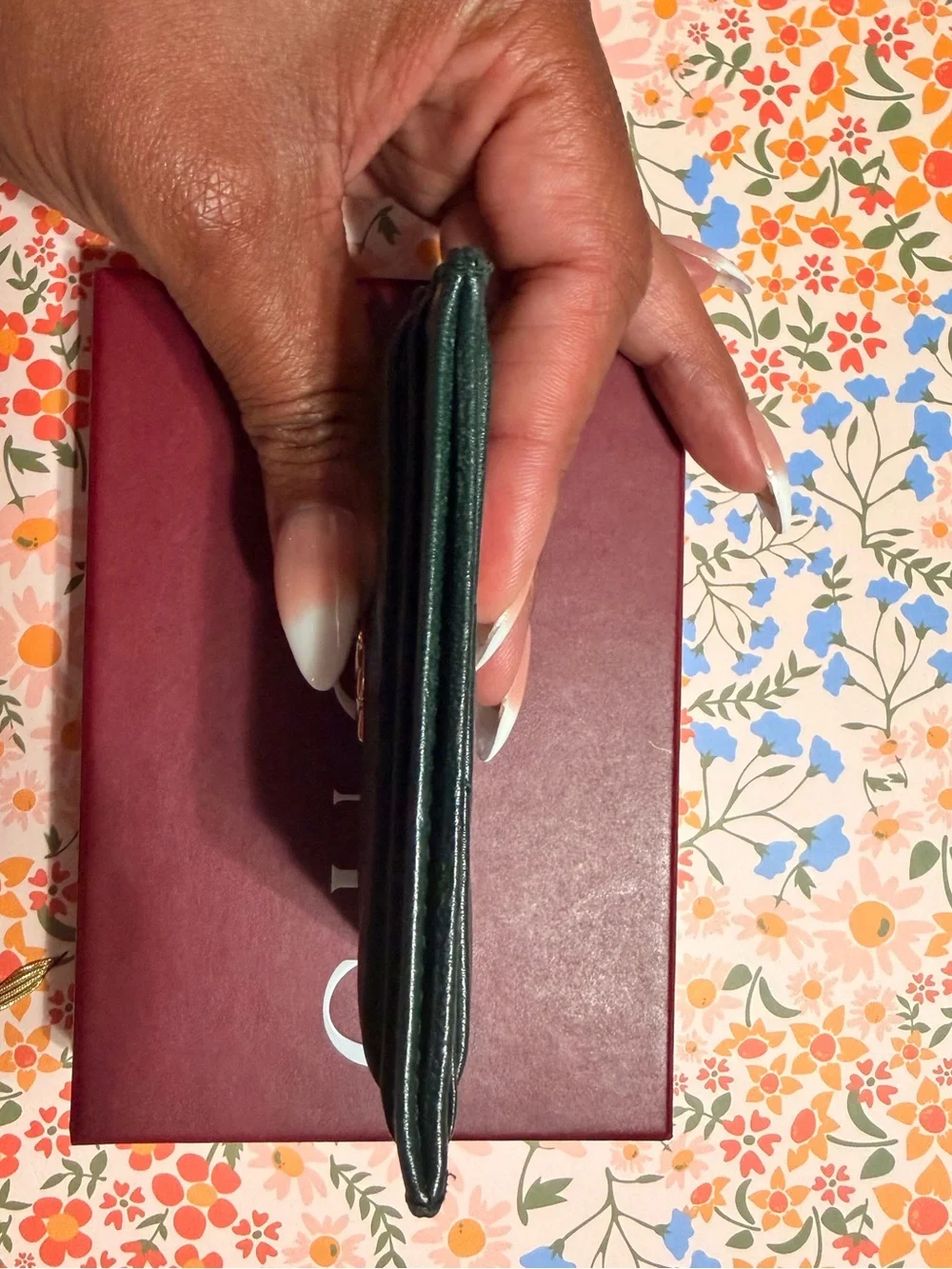 Gucci Green Chevron Card Case with Gold Double G